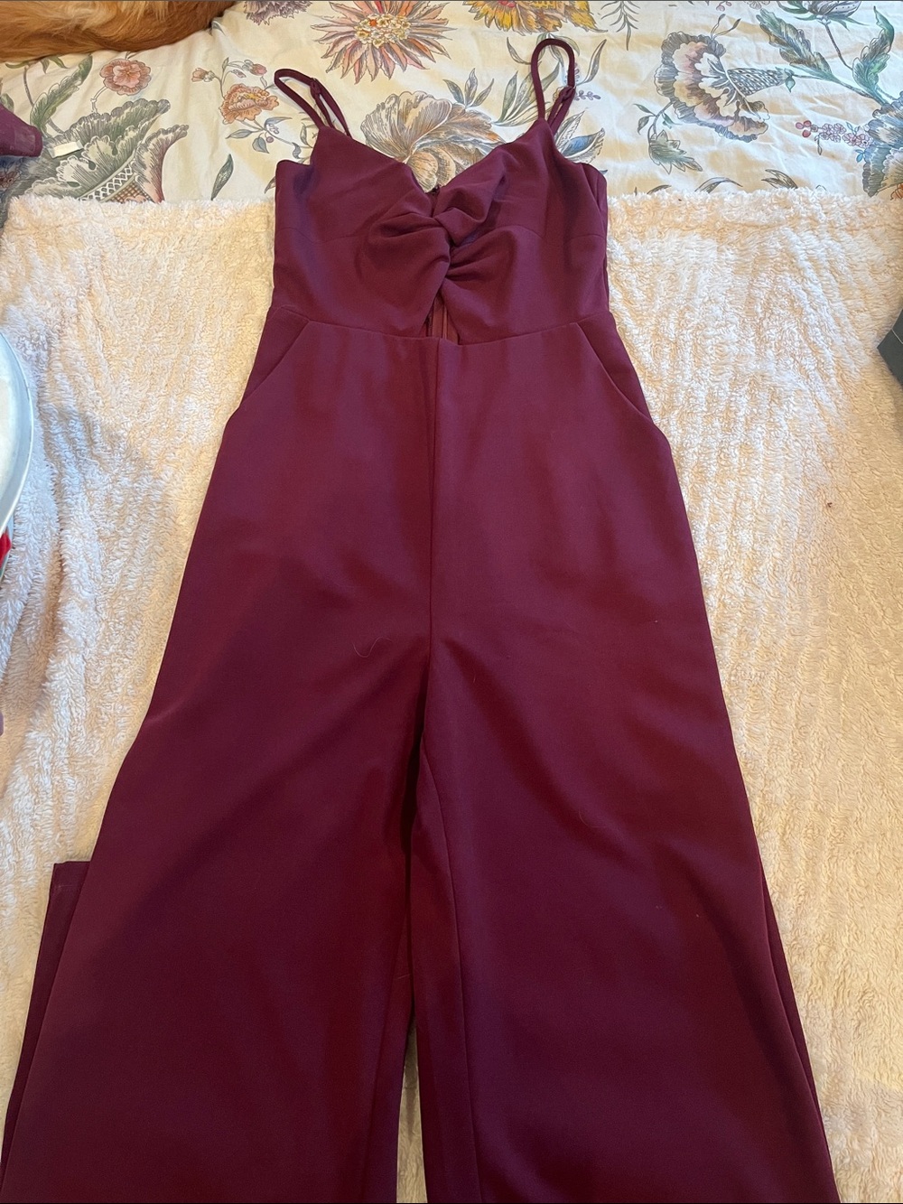 Lush Burgundy Twist-Front Spaghetti Strap Jumpsuit